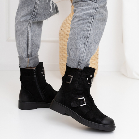 Roza schwarze Stiefeletten mit flachem Absatz - Schuhe