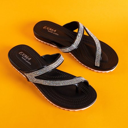 Schwarze Damen Flip-Flops mit Zirkonias Exico - Schuhe