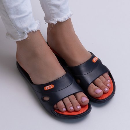 Schwarze Damen-Gummi-Slipper mit orangefarbenem Briliana-Einsatz - Schuhe