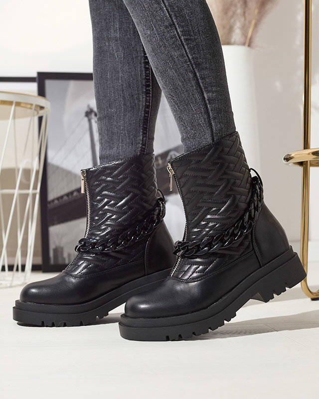 Schwarze Damen Steppstiefel mit Kette Gecila - Footwear