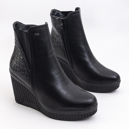 Schwarze Damen-Wedge-Stiefelette mit Prägung Skoll - Footwear