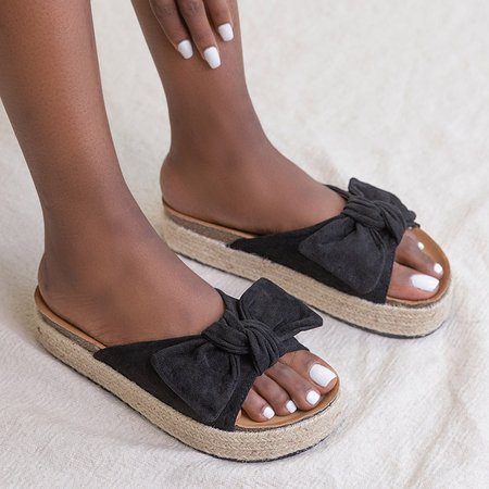 Schwarze Damenhausschuhe mit Schleife Martyna - Footwear