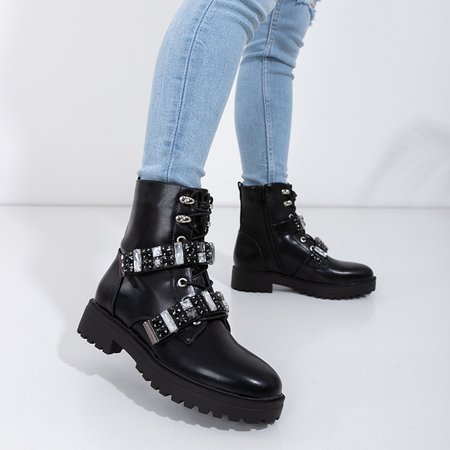 Schwarze Damenstiefel mit Ksymena-Steinen - Schuhe
