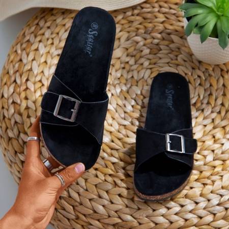 Schwarze Hausschuhe für Frauen mit Lovinka-Schnalle - Schuhe