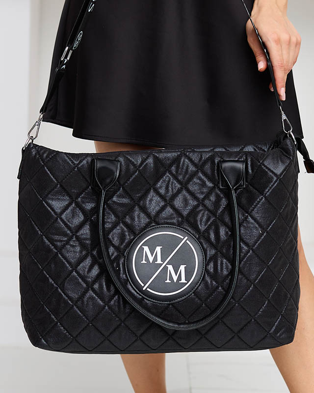 Schwarze, gesteppte Glitzer-Shopper-Tasche für Damen - Accessoires