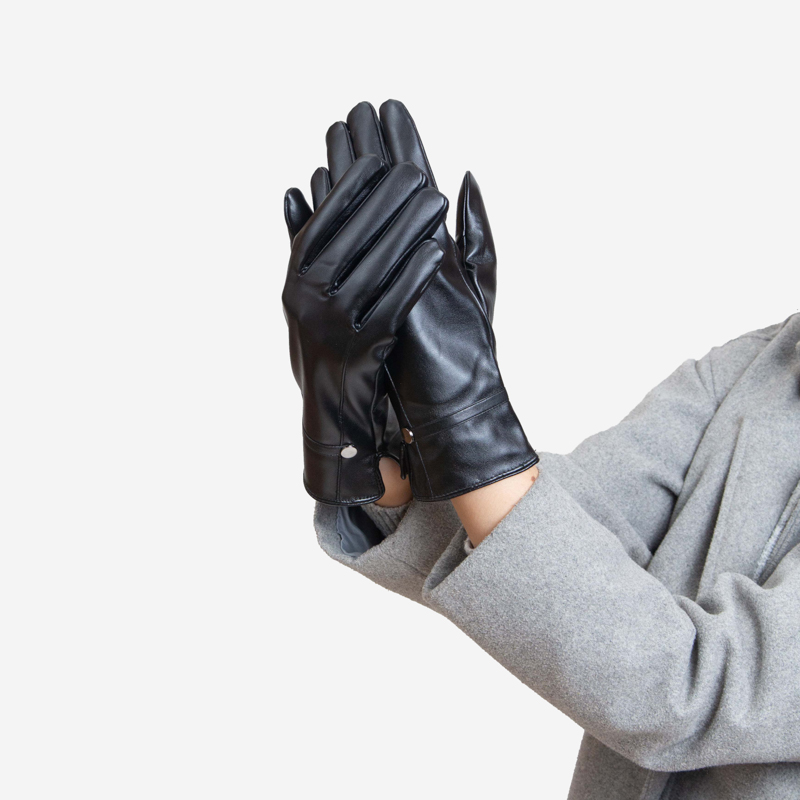 Schwarze klassische Damenhandschuhe aus Ökoleder - Accessoires