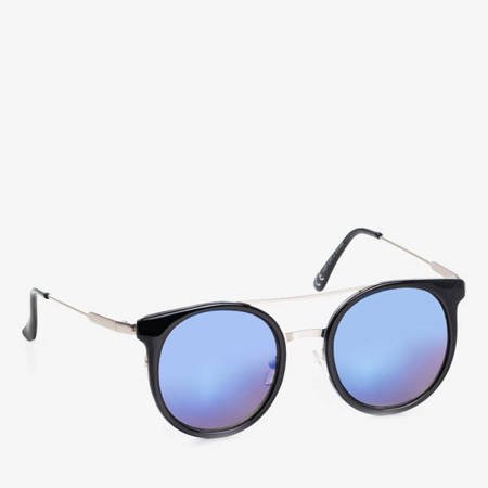 Schwarze runde Sonnenbrille mit blauen Gläsern - Brillen