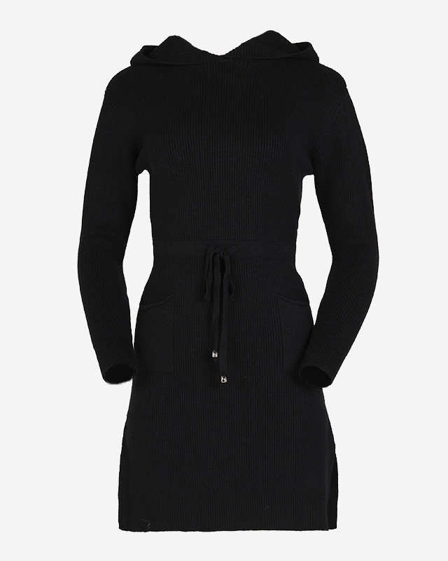 Schwarzes Damen-Pulloverkleid mit Kapuze - Kleidung