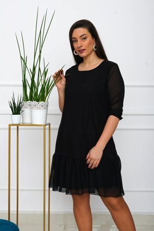 Schwarzes Damenkleid mit Rüschen PLUS GRÖSSE - Kleidung