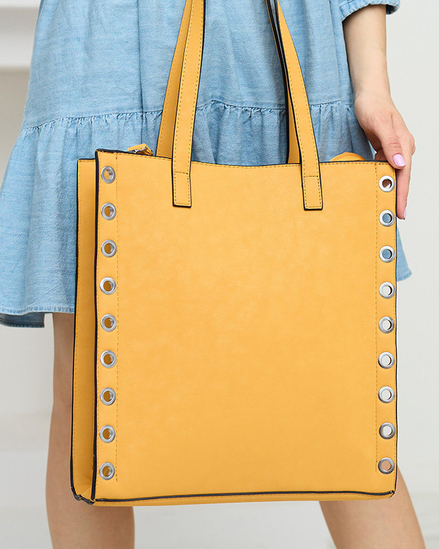 Senffarbene Shopper-Tasche für Damen mit Ösen - Accessoires