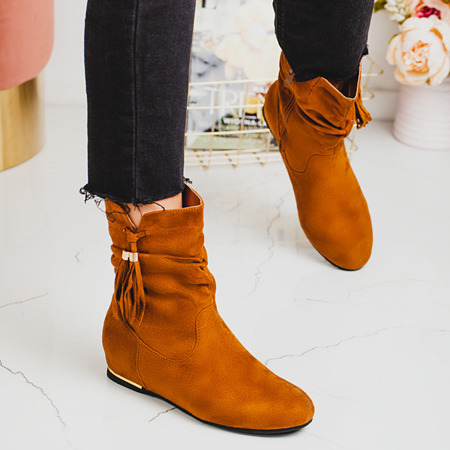 Suede ankle boots with covered wedge heels in camel color Lovely Shoes