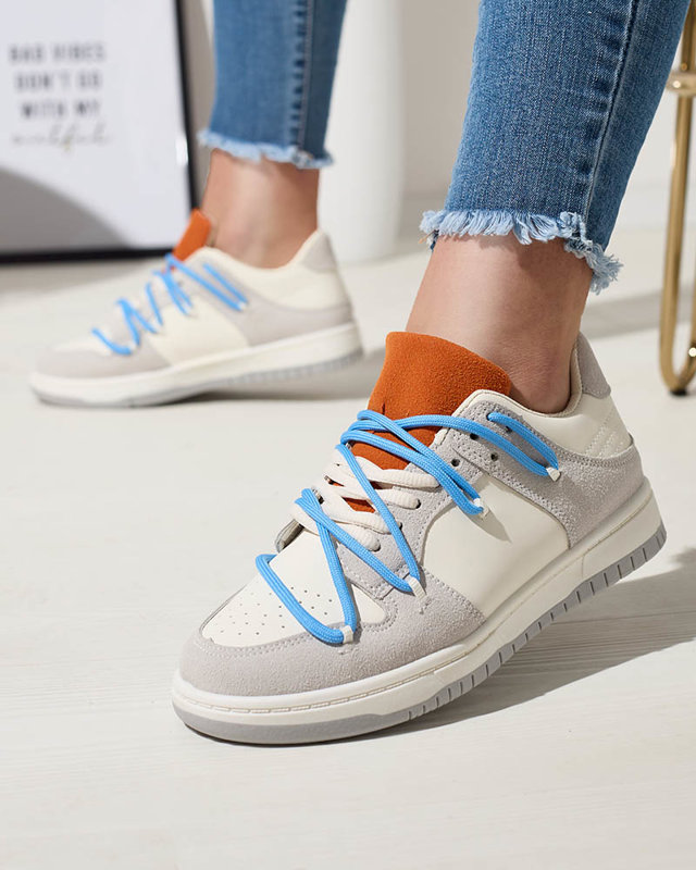 Weiß-graue Damen-Sport-Sneakers mit blauen Schnürsenkeln Olierinc - Schuhe