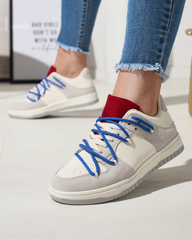 Weiß-graue Damen-Sport-Sneakers mit marineblauen Schnürsenkeln Olierinc - Schuhe