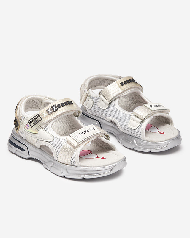 Weiß-silberne Kindersandale mit Klettverschluss Mepoti - Footwear