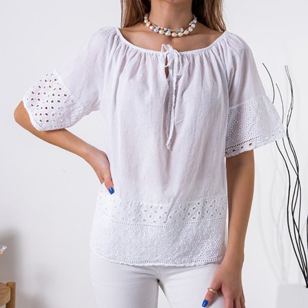 Weiße Damenbluse mit durchbrochener Stickerei - Kleidung