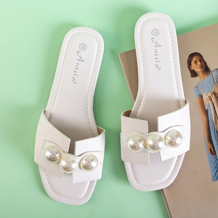 Weiße Hausschuhe für Damen mit Perlen Teonilla - Schuhe