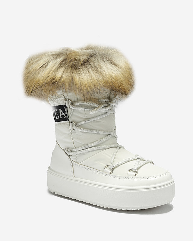 Weiße Kinder-Schlupfschuhe a'la Schneestiefel mit Fell Asika - Schuhe