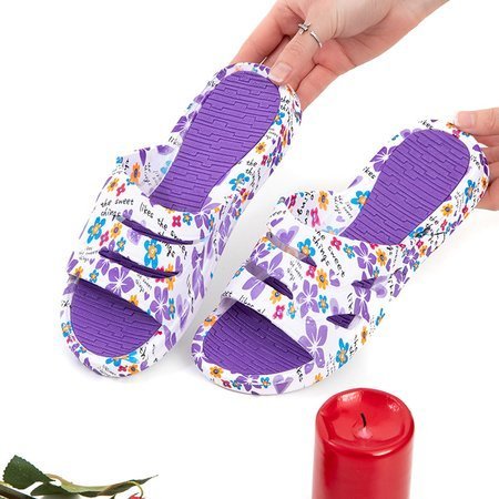 Weiße und lila Damen Feset Hausschuhe - Schuhe