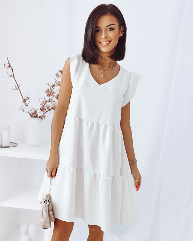 Weißes kurzes Damenkleid mit Rüschen - Kleidung