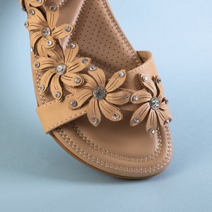 Beige Damen Sandalen mit Aflori Blumen - Schuhe