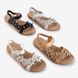Beige Damen Sandalen mit Aflori Blumen - Schuhe
