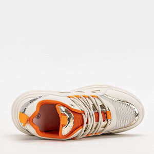 Beige Damen-Sneaker mit orangefarbenen Elementen auf dicker Sohle Kilotsi - Footwear