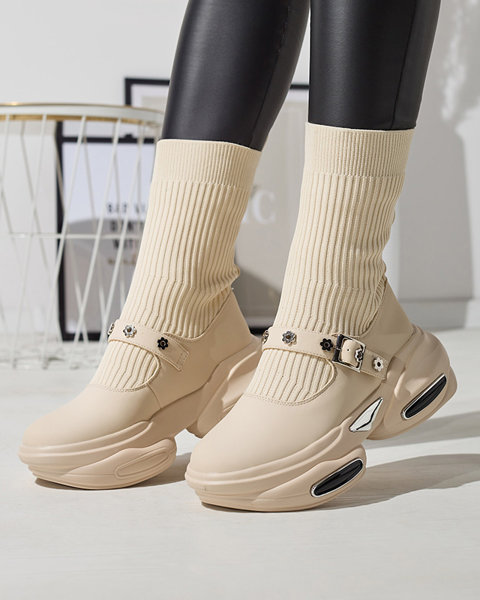 Beige Damen-Sportstiefel mit Schaft a'la sock Folden- Footwear