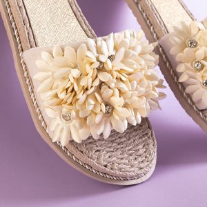 Beige Damenhausschuhe mit Blumen Seiov - Schuhe