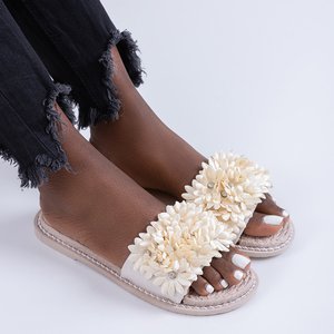 Beige Damenhausschuhe mit Blumen Seiov - Schuhe