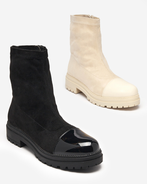 Beige Öko-Wildleder-Stiefel für Damen mit lackierter Spitze Nebika - Footwear