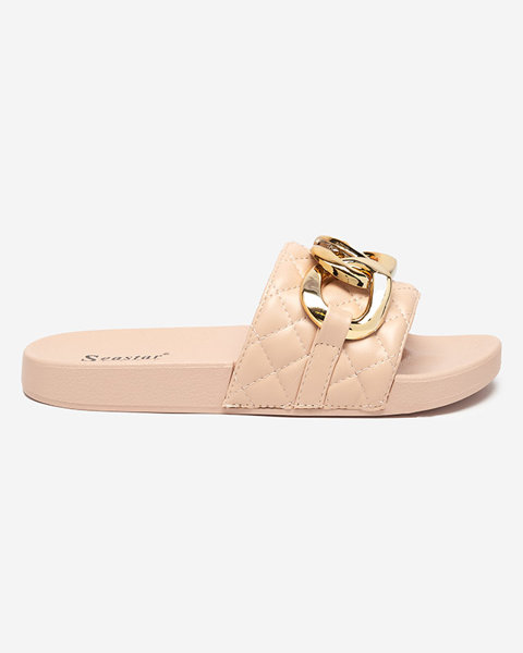 Beige gesteppte Damen-Flip-Flops mit Goldkette Eteris - Schuhe