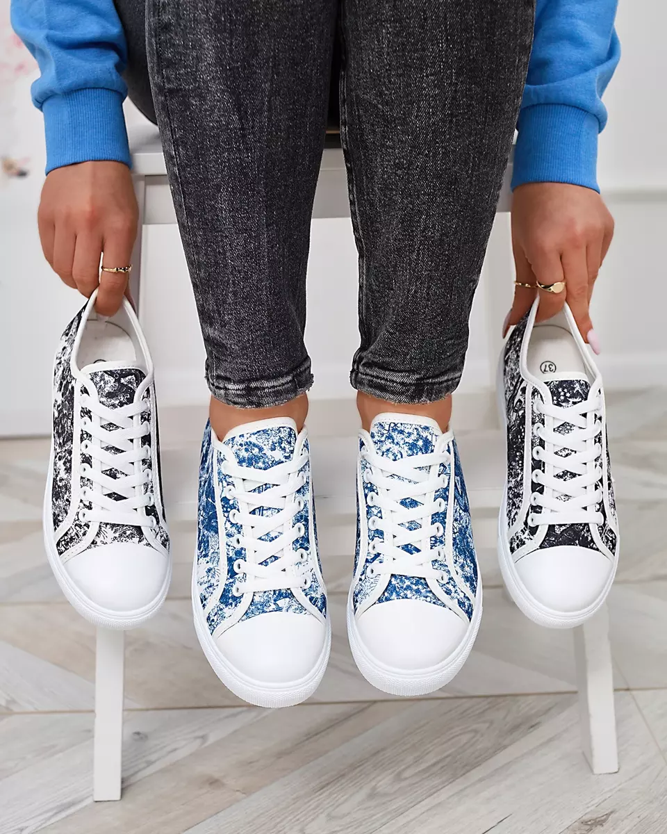 Blau-weiße Damen-Tennisschuhe mit Print Denoll- Footwear