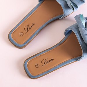 Blaue Damenhausschuhe mit Bonjour-Schleife - Schuhe