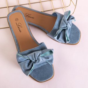 Blaue Damenhausschuhe mit Bonjour-Schleife - Schuhe