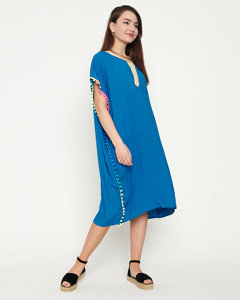 Blaue Sommer-Strand-Tunika für Damen mit Bommeln - Kleidung