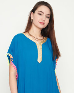 Blaue Sommer-Strand-Tunika für Damen mit Bommeln - Kleidung