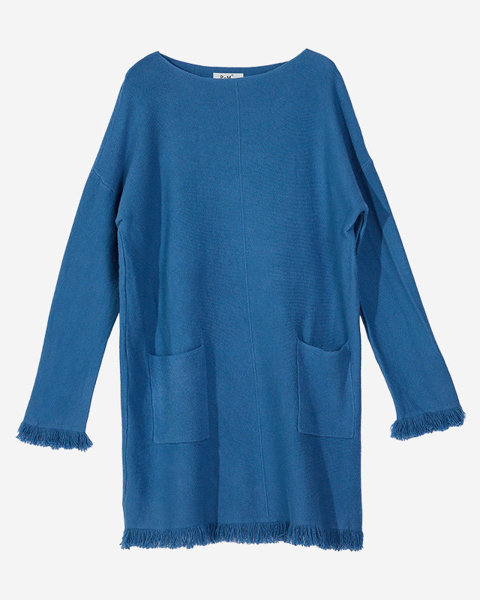 Blauer Damen-Tunika-Pullover mit Fransen - Kleidung