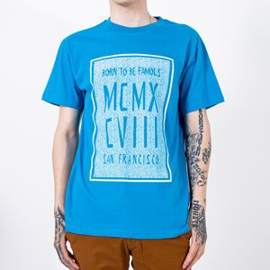 Blaues Baumwoll-T-Shirt für Herren mit Aufdruck - Kleidung