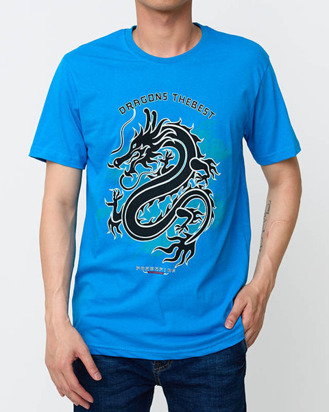 Blaues Herren-T-Shirt aus Baumwolle mit Aufdruck - Kleidung