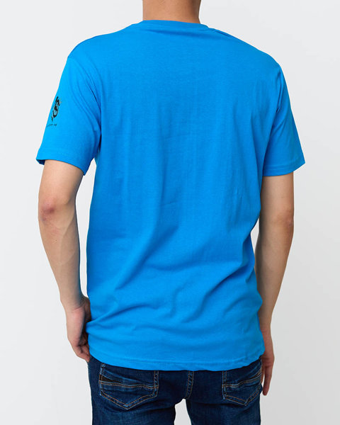 Blaues Herren-T-Shirt aus Baumwolle mit Aufdruck - Kleidung