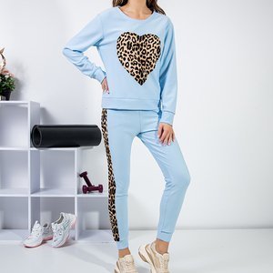 Blaues Sportset für Frauen mit Einsätzen mit Leopardenmuster - Kleidung