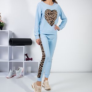 Blaues Sportset für Frauen mit Einsätzen mit Leopardenmuster - Kleidung