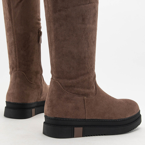 Braune Overknee-Stiefel aus Öko-Wildleder für Damen Airada - Schuhe