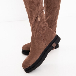 Braune Overknee-Stiefel aus Öko-Wildleder für Damen Airada - Schuhe