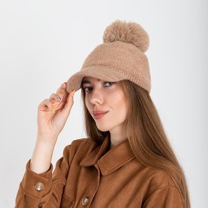 Brauner Damenhut verziert mit Bommel und Pailletten - Caps