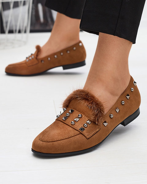 Camel Damen-Loafer mit Strass und Fell Nerrov- Shoes