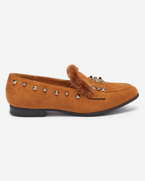 Camel Damen-Loafer mit Strass und Fell Nerrov- Shoes