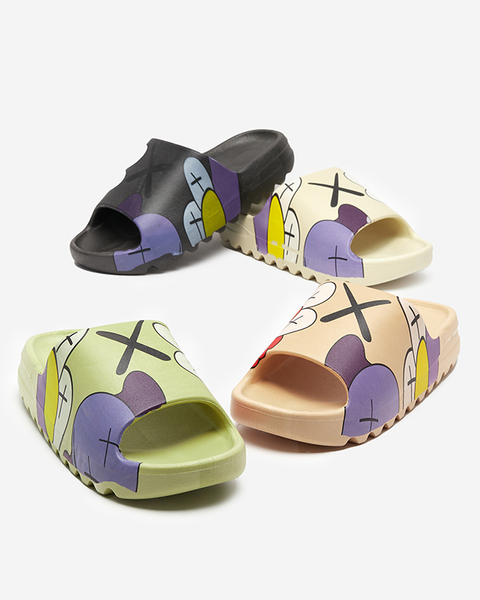 Cremefarbene Gummi-Flip-Flops für Damen mit Aufdruck Pfizz- Footwear