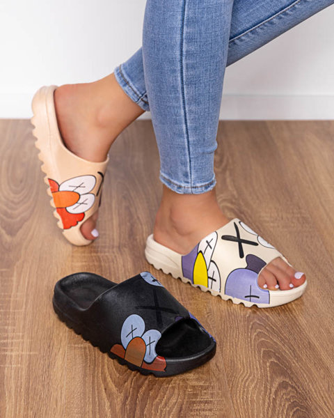 Cremefarbene Gummi-Flip-Flops für Damen mit Aufdruck Pfizz- Footwear