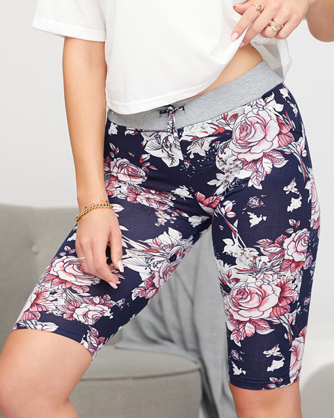 Damen 3/4 Shorts mit Blumenmuster in marineblau und rosa PLUS SIZE - Kleidung